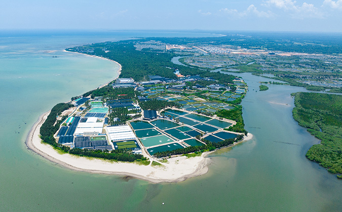 Wenchang seaside aquaculture farm in Hainan, China